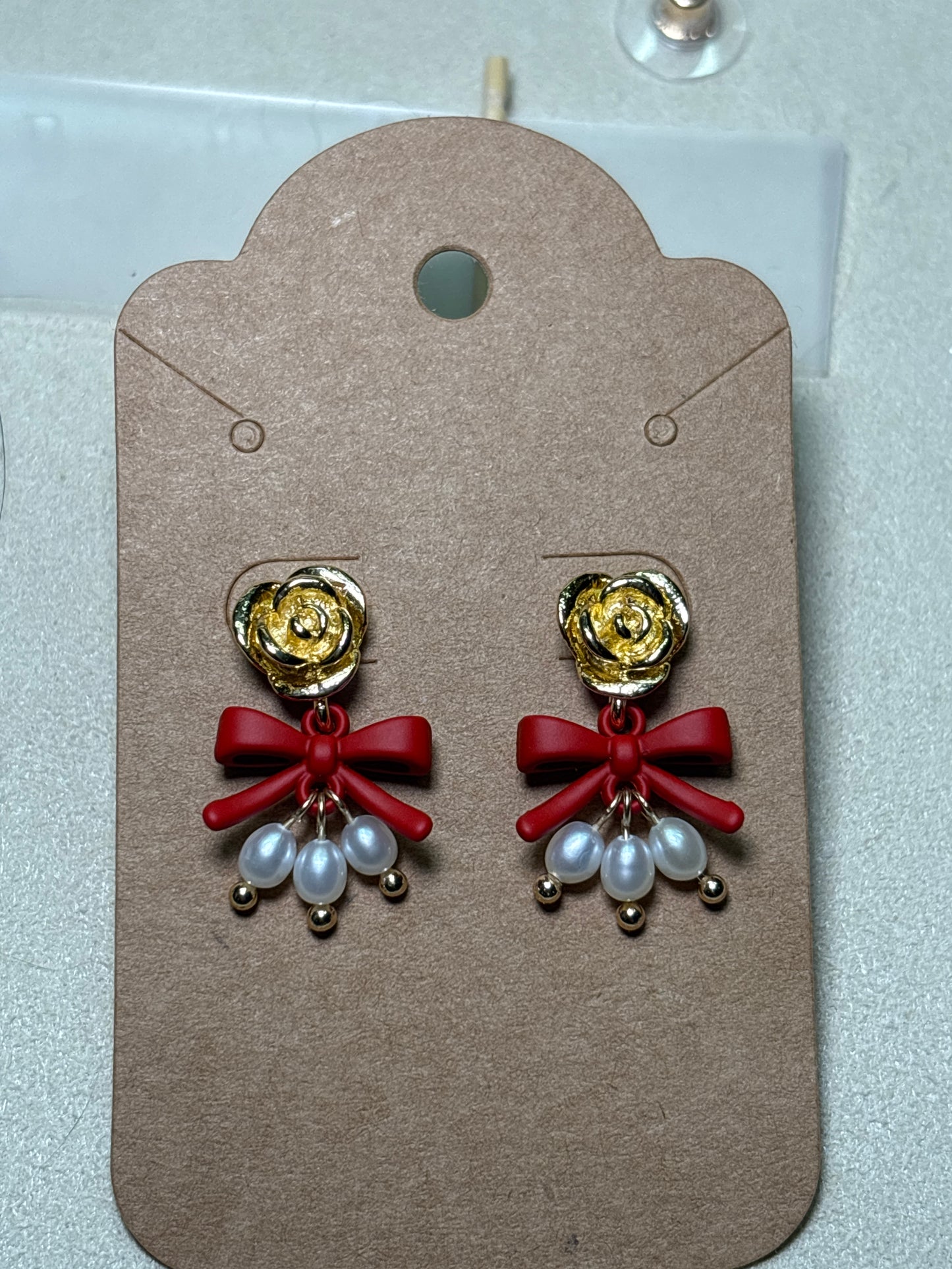 Rose Bow Pearl Earrings