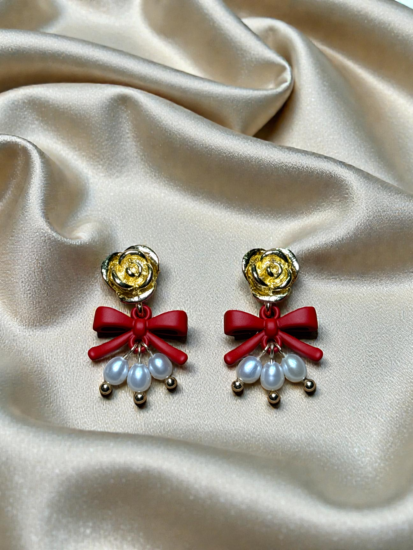 Rose Bow Pearl Earrings
