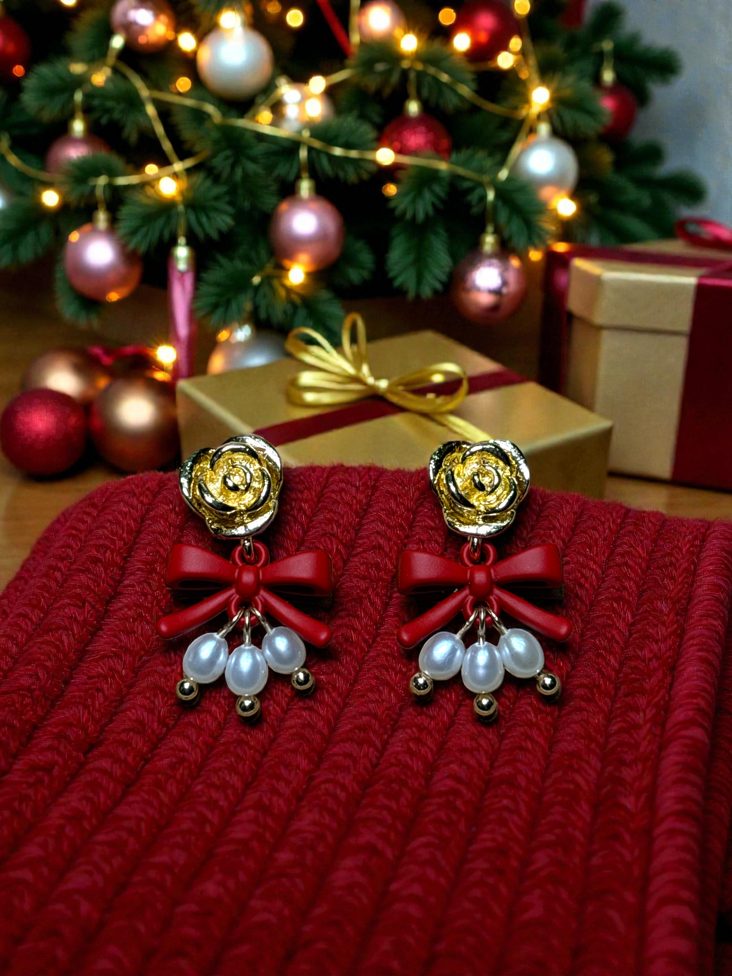 Rose Bow Pearl Earrings