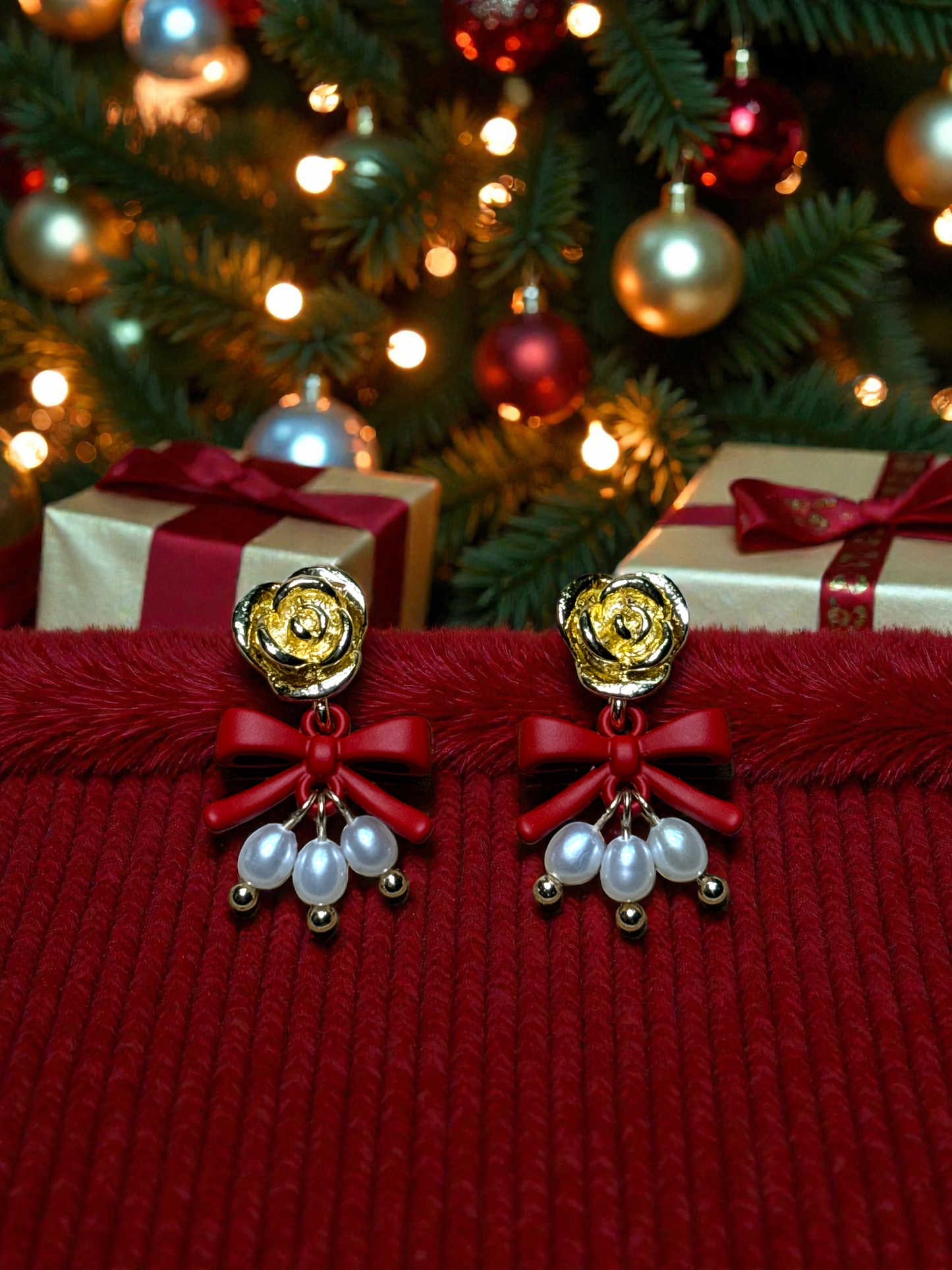 Rose Bow Pearl Earrings